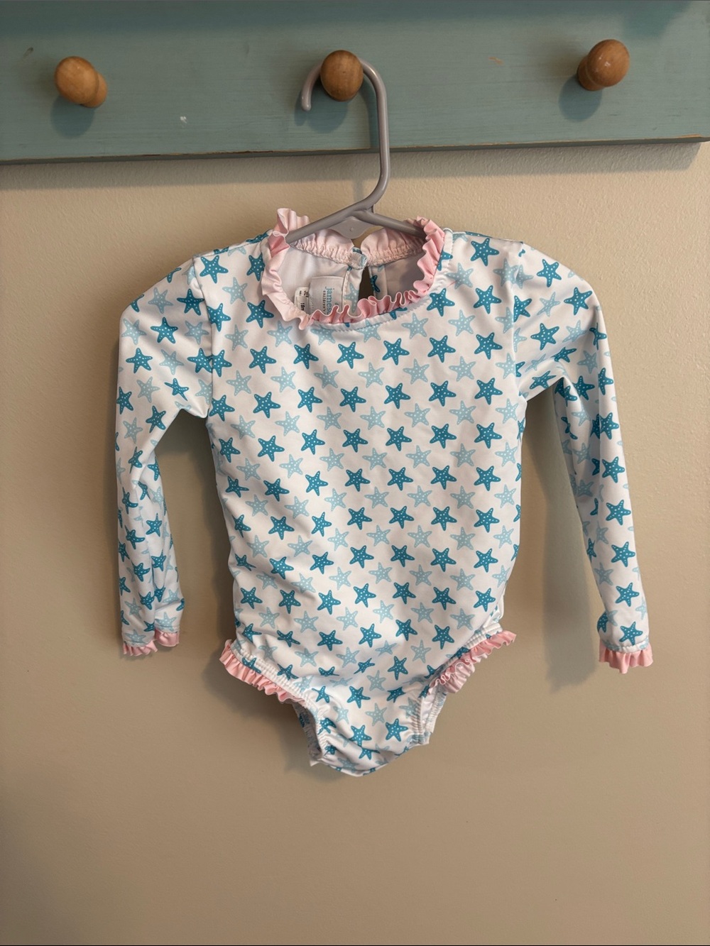 James & Lottie Long Sleeve Star Print Ruffle Swimsuit size 18 months